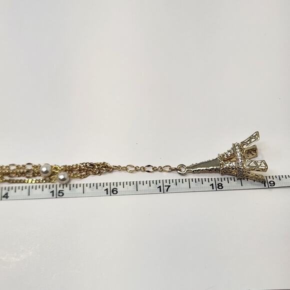 Real Collectibles By Adrienne Eiffel Tower Pendant Necklace Crystal Gold Tone - Picture 5 of 6